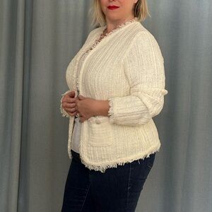 J Crew Elegant Ivory Women's Open Front Sweater Blazer